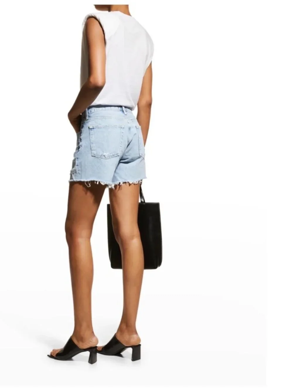 Agolde Parker Swapmeet Color Long Frayed Denim Shorts - Picture 4 of 8